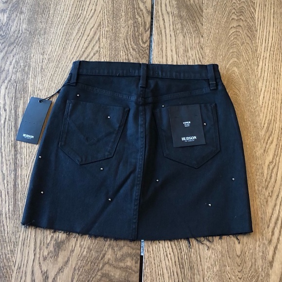Hudson Viper Black Studded Biker Mini Skirt Denim Jean Skirt New NWT - Picture 5 of 8